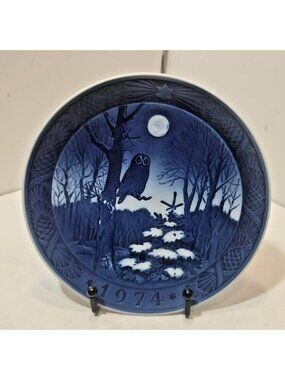 Vtg 1974 Royal Copenhagen Christmas Plate Winter Twilight Owl Under Moon Blue